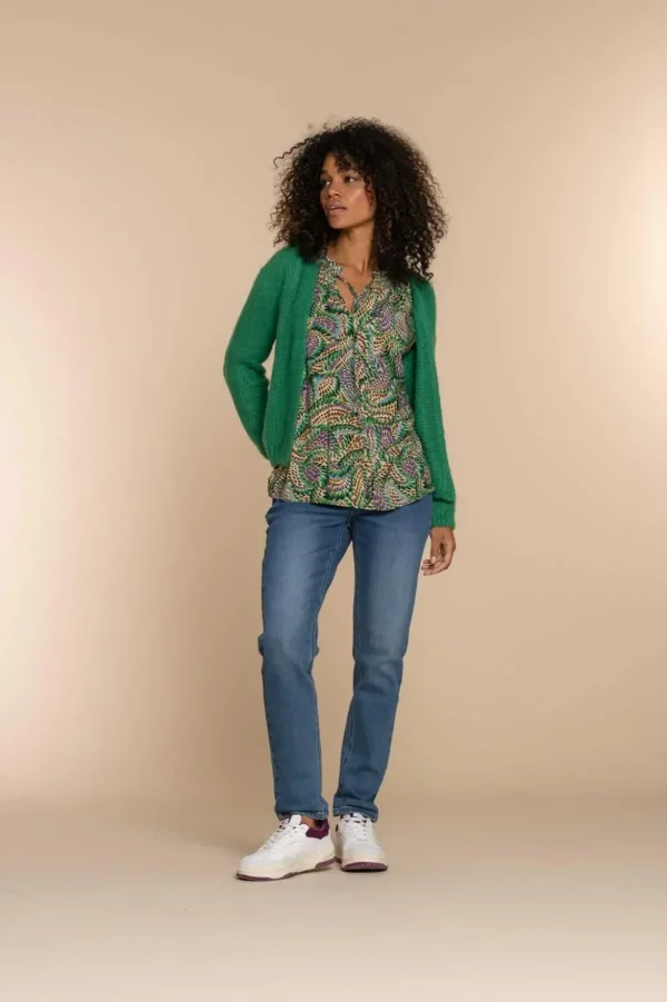 Vrouwen Geisha Fashion Geisha Dames Smock Top Met Pofmouwen En Print 33665-20 Groen