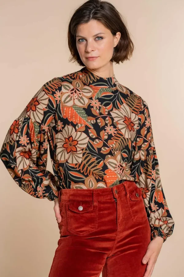 Vrouwen Geisha Fashion Geisha Dames Top Met Bloemen Print 33662-20 Zwart