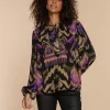 Vrouwen Geisha Fashion Geisha Dames Top Met Ikat Print 33678-20 Zwart