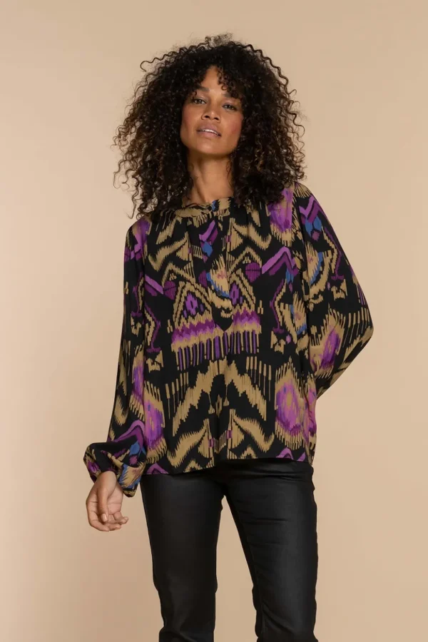 Vrouwen Geisha Fashion Geisha Dames Top Met Ikat Print 33678-20 Zwart