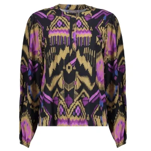 Vrouwen Geisha Fashion Geisha Dames Top Met Ikat Print 33678-20 Zwart