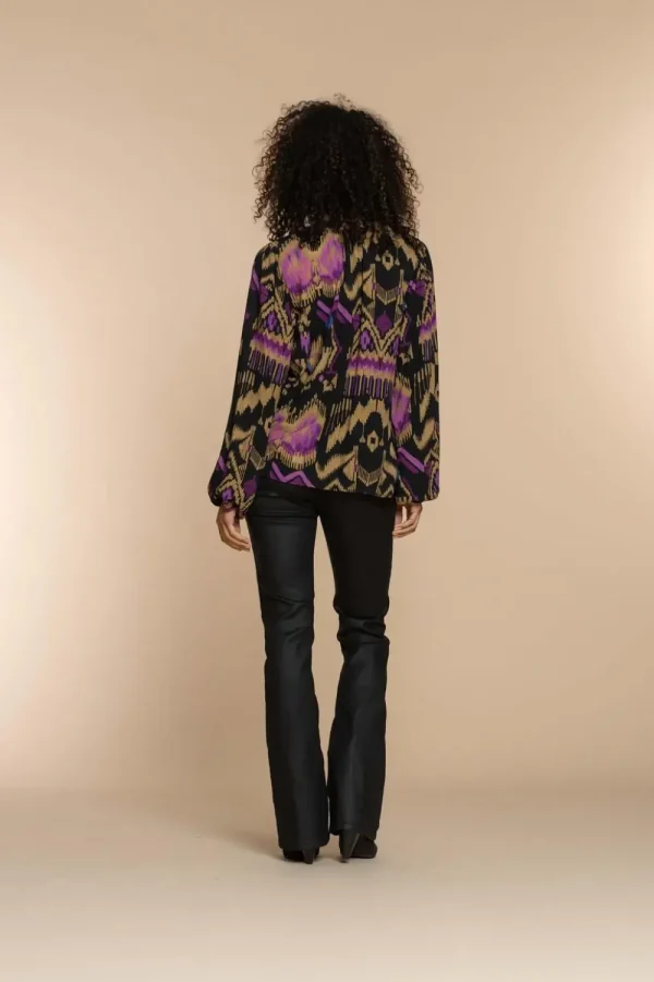 Vrouwen Geisha Fashion Geisha Dames Top Met Ikat Print 33678-20 Zwart