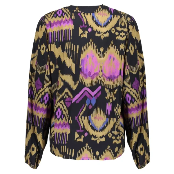 Vrouwen Geisha Fashion Geisha Dames Top Met Ikat Print 33678-20 Zwart