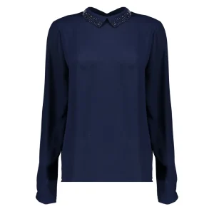 Vrouwen Geisha Fashion Geisha Dames Top Met Lurex Kraag 33505-10 Navy
