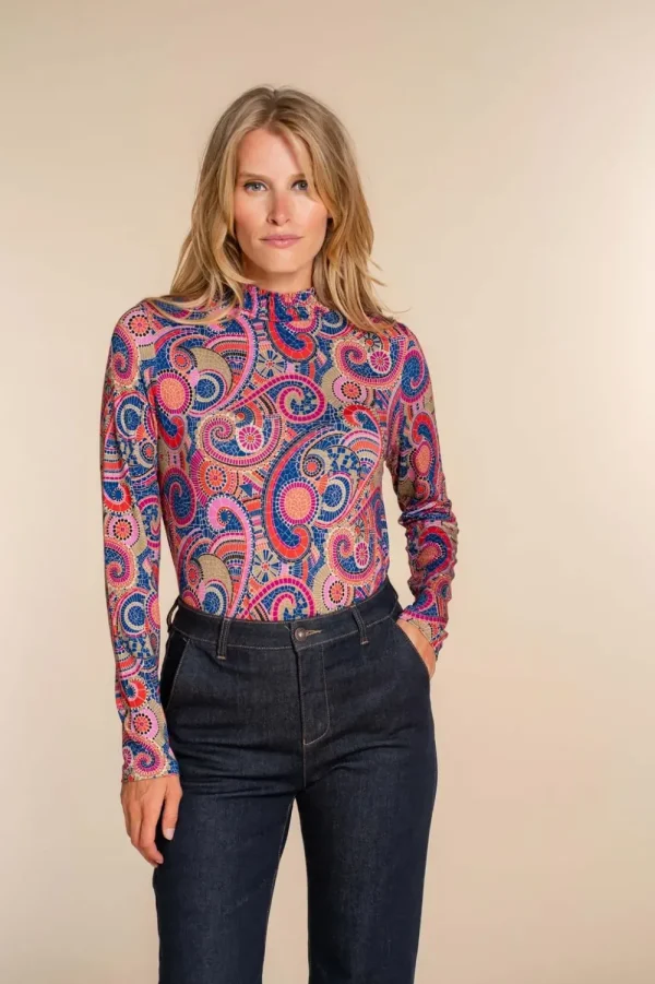 Vrouwen Geisha Fashion Geisha Dames Top Met Paisley Print 32891-60 Cobalt