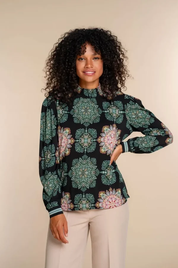 Vrouwen Geisha Fashion Geisha Dames Top Met Print 33947-20 Zwart