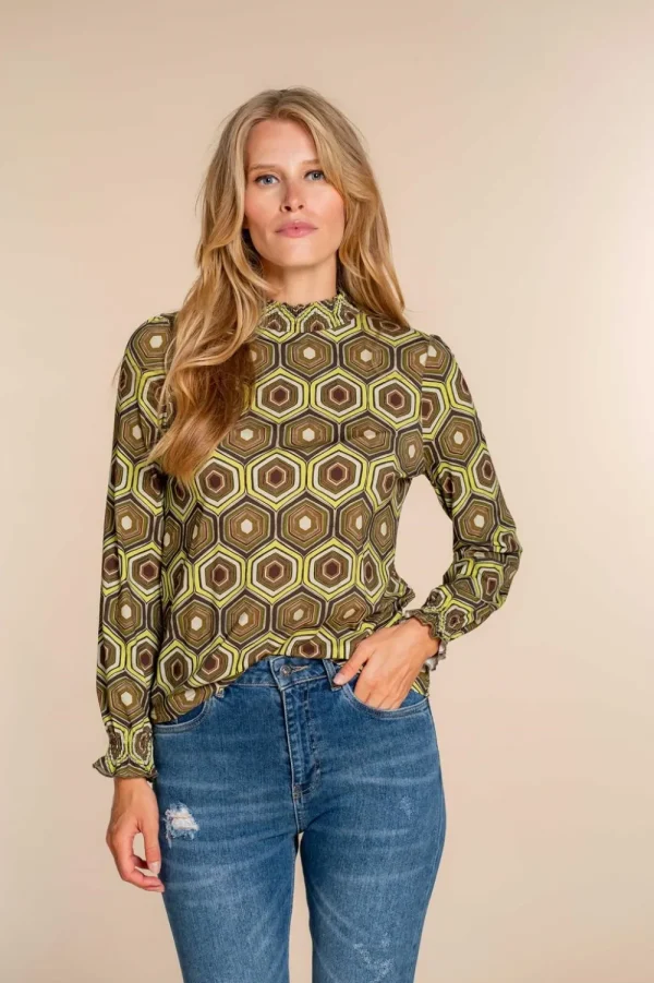 Vrouwen Geisha Fashion Geisha Dames Top Met Print 33952-20 Olive