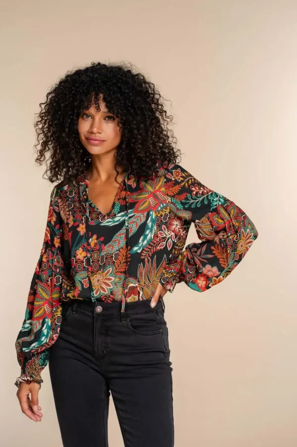 Vrouwen Geisha Fashion Geisha Dames Top Met Print 33961-20 Zwart