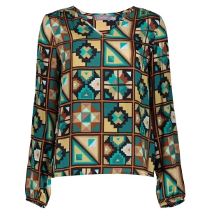 Vrouwen Geisha Fashion Geisha Dames Top Met Print 33663-20 Emerald