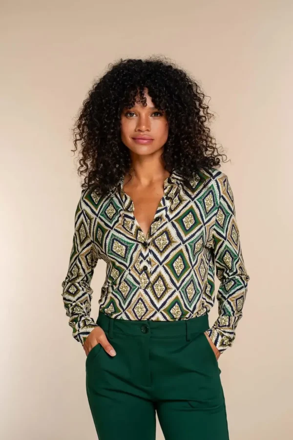 Vrouwen Geisha Fashion Geisha Dames Top Met Ruit Print 32894-60 Off-White