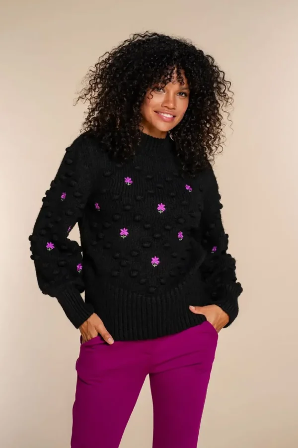 Vrouwen Geisha Fashion Geisha Dames Trui Met Geborduurde Bloemenprint 34831-23 Zwart