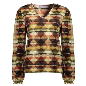 Vrouwen Geisha Fashion Geisha Dames V-Hals Top Met Ruitprint 33668-20 Mustard