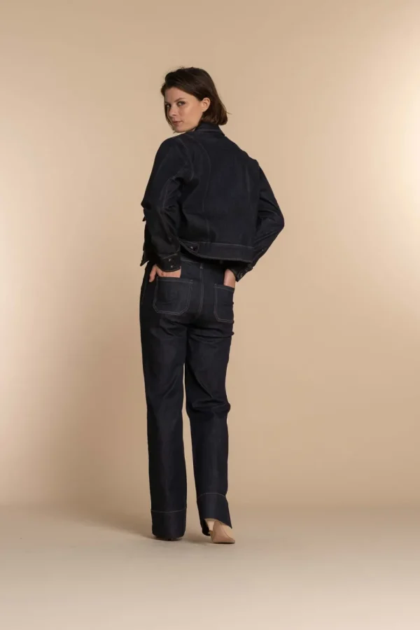 Vrouwen Geisha Fashion Geisha Dames Wide Leg Jeans 31510-10 Dark Blue Denim