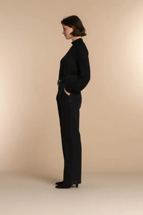 Vrouwen Geisha Fashion Geisha Dames Wide Leg Jeans Met Riem 31514-10 Black Denim