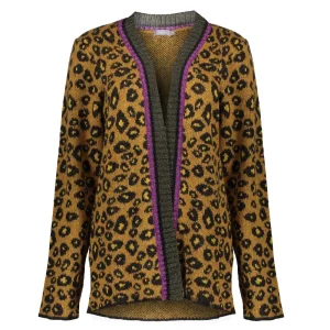 Vrouwen Geisha Fashion Geisha Gebreid Vest Leopard Print 94554-70 Mustard