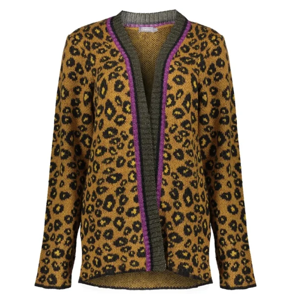 Vrouwen Geisha Fashion Geisha Gebreid Vest Leopard Print 94554-70 Mustard