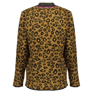 Vrouwen Geisha Fashion Geisha Gebreid Vest Leopard Print 94554-70 Mustard
