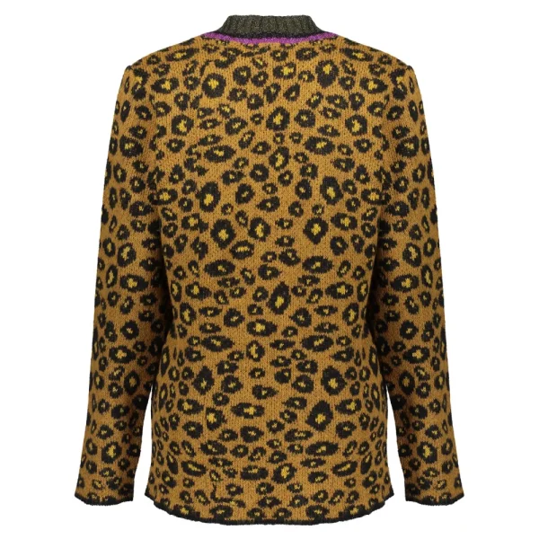 Vrouwen Geisha Fashion Geisha Gebreid Vest Leopard Print 94554-70 Mustard