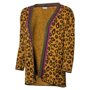 Vrouwen Geisha Fashion Geisha Gebreid Vest Leopard Print 94554-70 Mustard