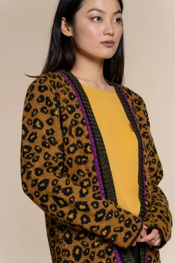 Vrouwen Geisha Fashion Geisha Gebreid Vest Leopard Print 94554-70 Mustard