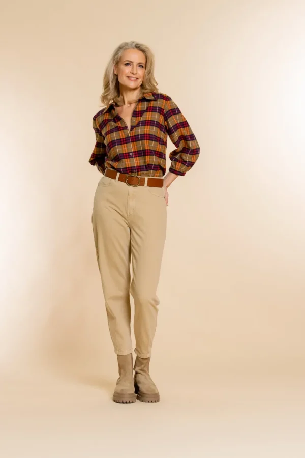 Vrouwen Geisha Fashion Geisha Klassieke Checkered Blouse 23613-20 Sand