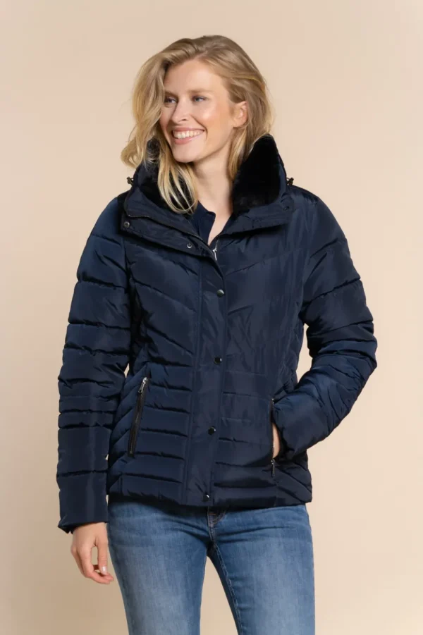 Vrouwen Geisha Fashion Geisha Korte Winterjas Fake Fur 18599-25 Navy