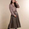 Vrouwen Geisha Fashion Geisha Midi Pu Plisse Rok Lurex 06804-10 Bronze
