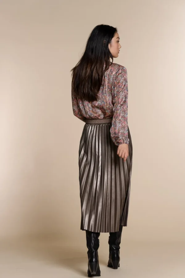 Vrouwen Geisha Fashion Geisha Midi Pu Plisse Rok Lurex 06804-10 Bronze
