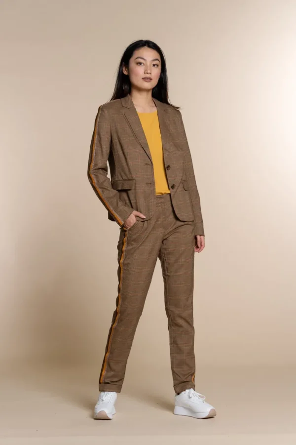 Vrouwen Geisha Fashion Geisha Pantalon Check En Lurex Bies 91532-10 Camel