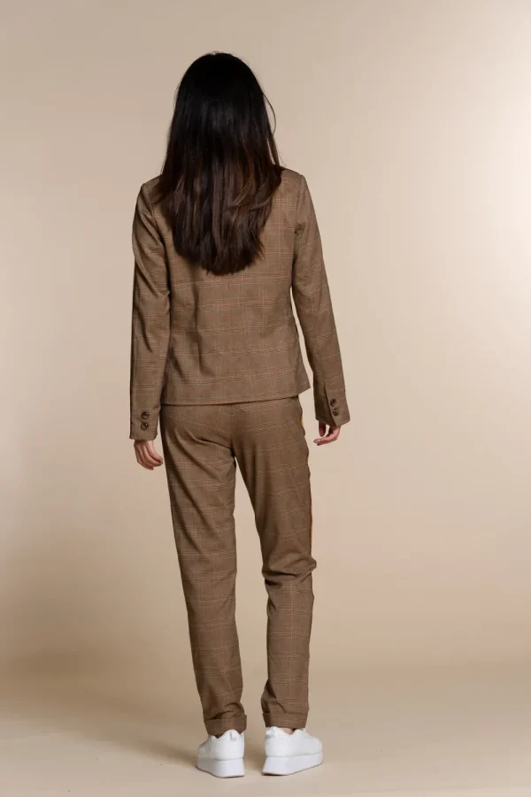 Vrouwen Geisha Fashion Geisha Pantalon Check En Lurex Bies 91532-10 Camel