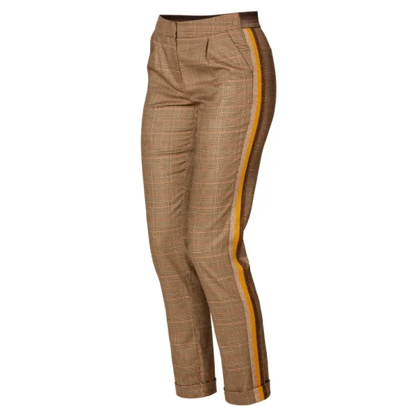 Vrouwen Geisha Fashion Geisha Pantalon Check En Lurex Bies 91532-10 Camel