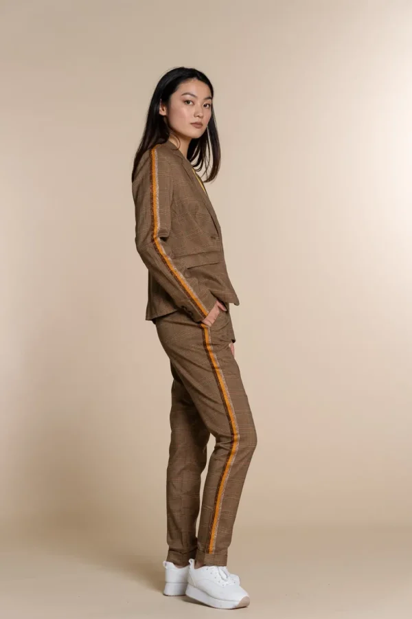 Vrouwen Geisha Fashion Geisha Pantalon Check En Lurex Bies 91532-10 Camel