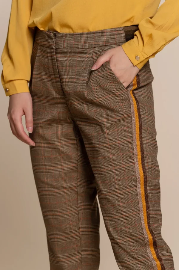 Vrouwen Geisha Fashion Geisha Pantalon Check En Lurex Bies 91532-10 Camel