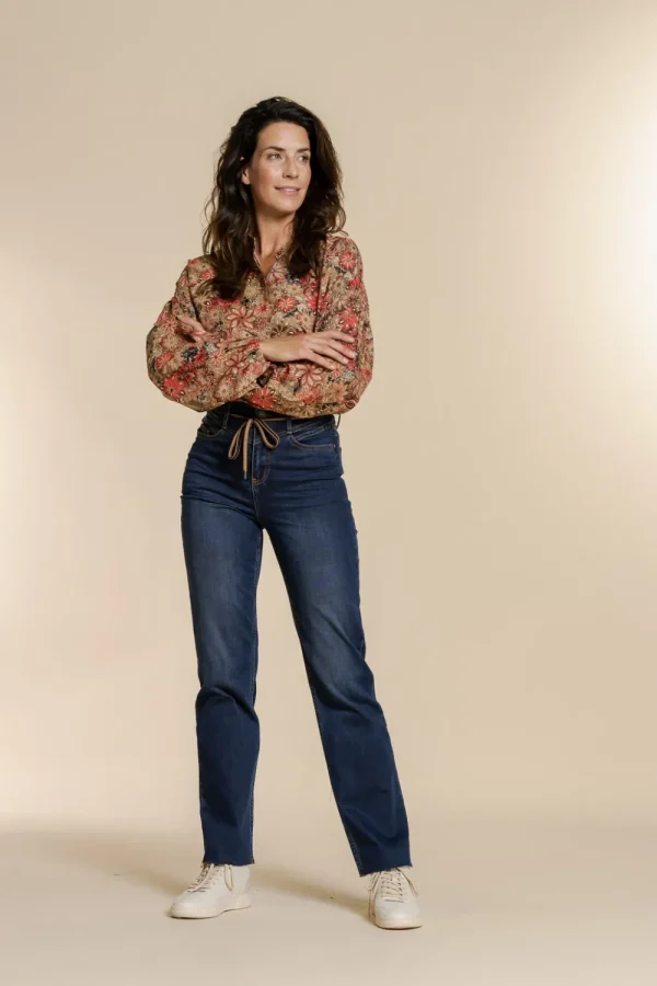 Vrouwen Geisha Fashion Geisha 5-Pocket Wide Jeans String 21714-10 Dark Blue Denim