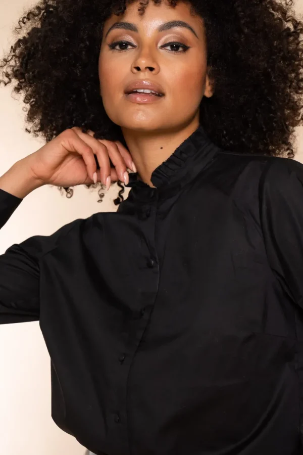 Vrouwen Geisha Fashion Geisha Poplin Blouse Ruffles 23595-26 Zwart