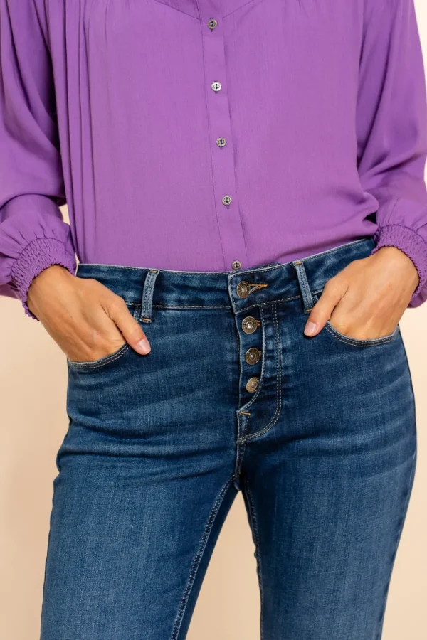 Vrouwen Geisha Fashion Geisha Skinny Jeans Button Closure 21868-50 Blue Denim