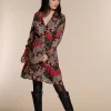 Vrouwen Geisha Fashion Geisha Strokenjurk Animal/Flowerprint 97769-20 Zwart