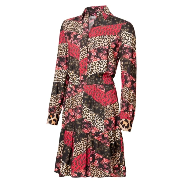 Vrouwen Geisha Fashion Geisha Strokenjurk Animal/Flowerprint 97769-20 Zwart