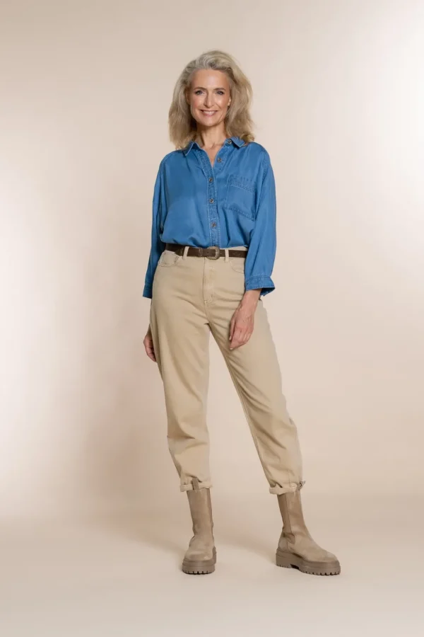 Vrouwen Geisha Fashion Geisha Tencel Jeans Blouse 23504-10 Dark Blue Denim