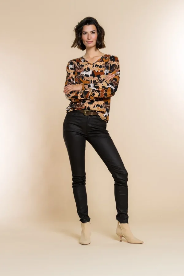 Vrouwen Geisha Fashion Geisha Top Grote Animal Print 23636-20 Zwart