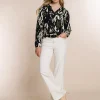 Vrouwen Geisha Fashion Geisha Top Grote Ikat Print 23662-20 Zwart