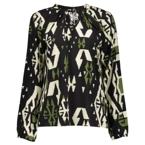 Vrouwen Geisha Fashion Geisha Top Grote Ikat Print 23662-20 Zwart