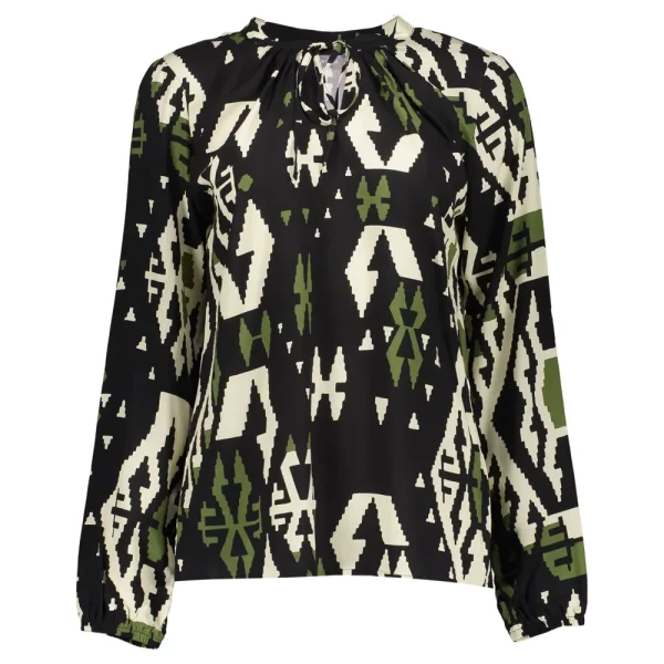 Vrouwen Geisha Fashion Geisha Top Grote Ikat Print 23662-20 Zwart