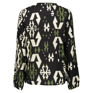 Vrouwen Geisha Fashion Geisha Top Grote Ikat Print 23662-20 Zwart