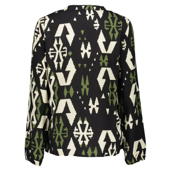 Vrouwen Geisha Fashion Geisha Top Grote Ikat Print 23662-20 Zwart