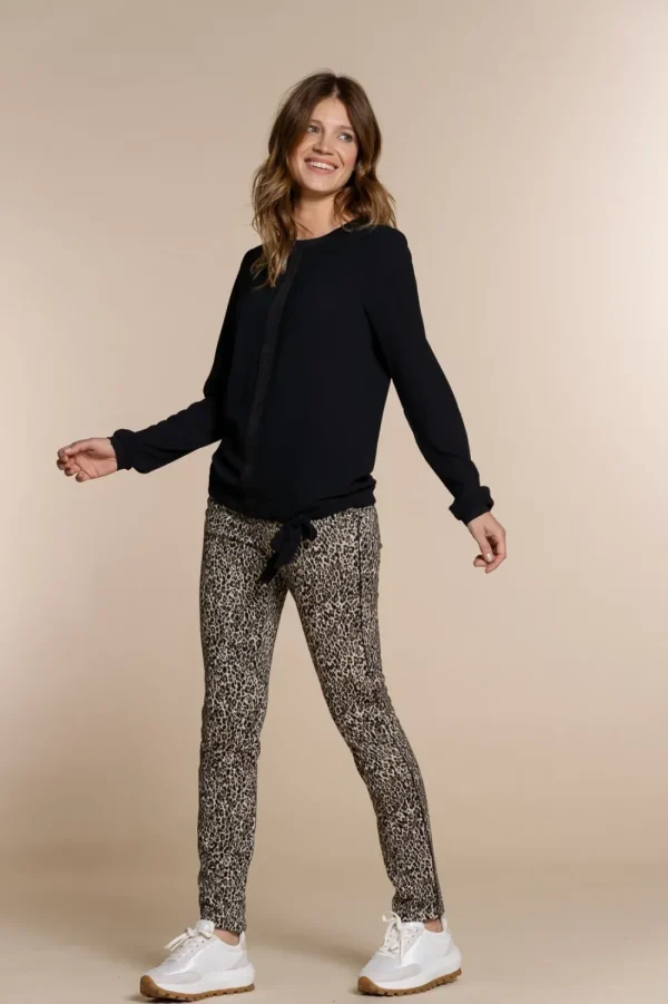 Vrouwen Geisha Fashion Geisha Top Strikdetail 93695-20 Zwart