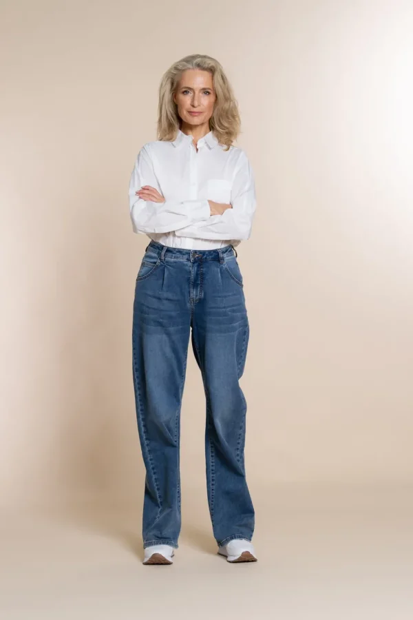 Vrouwen Geisha Fashion Geisha Trendy Wide Leg Jeans 21520-10 Blue Denim