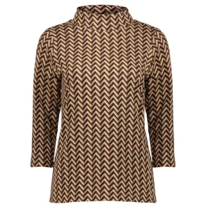 Vrouwen Geisha Fashion Geisha Tricot Top Grafische Zigzag Print 22871-25 Bruin