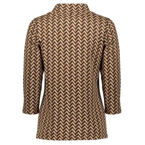Vrouwen Geisha Fashion Geisha Tricot Top Grafische Zigzag Print 22871-25 Bruin