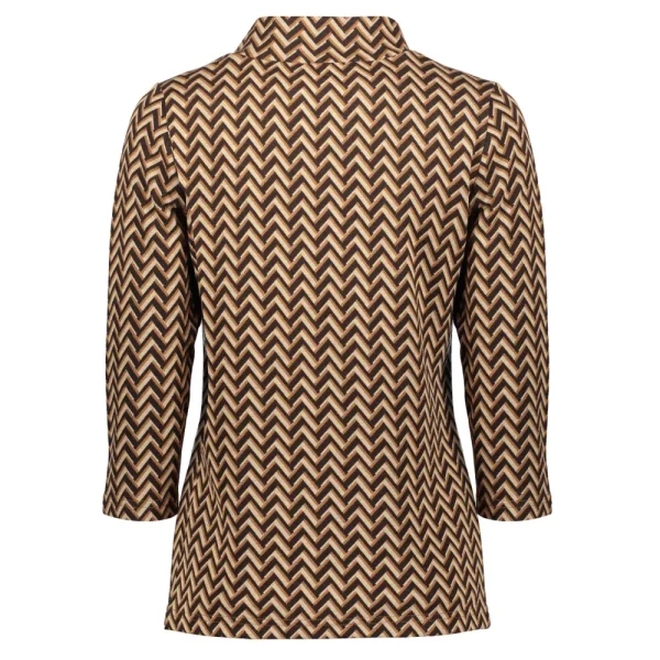 Vrouwen Geisha Fashion Geisha Tricot Top Grafische Zigzag Print 22871-25 Bruin